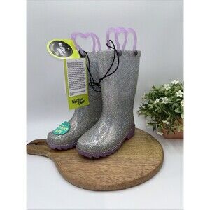 Western Chief Girls Purple/Grey Light UP Sparkling Rain Boots Size 6 NEW